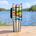 Alternate fish-artwork side of the fishing tumbler