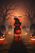 Halloween black cat witch 20 oz glow-in-the-dark tumbler with jack-o'-lantern and full moon design