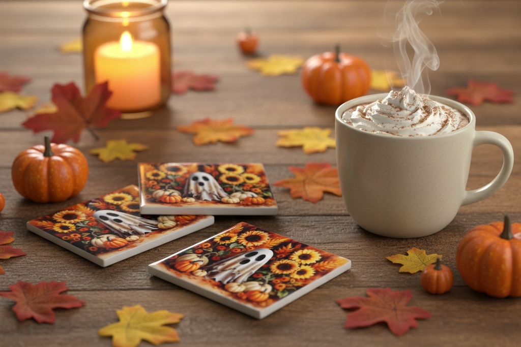 Halloween Ghost & Sunflower Coasters