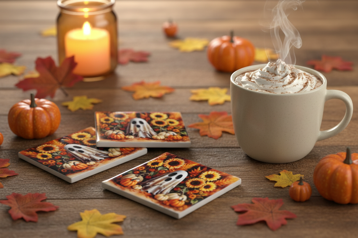 Halloween Ghost & Sunflower Coasters