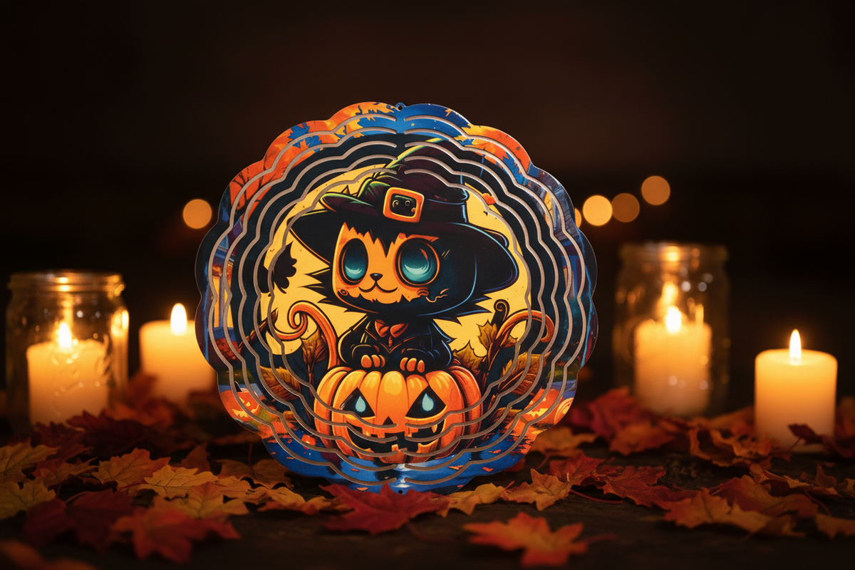 Halloween Witch Cat Wind Spinner