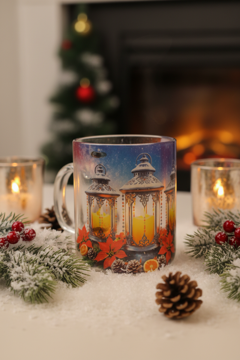 Holiday Lantern Clear Glass Mug