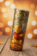 Storybook Bear Mosaic 20 oz skinny tumbler with colorful stained-glass-inspired bear artwork