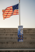 USA 250th Anniversary Bald Eagle 20 oz skinny tumbler with soaring bald eagle, gold stars and 1776–2026 commemorative banner