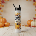 Boo Crew Halloween stainless steel bottle in an autumn setting