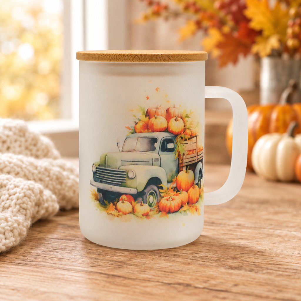 Pumpkin truck mug in a cozy farmhouse setting