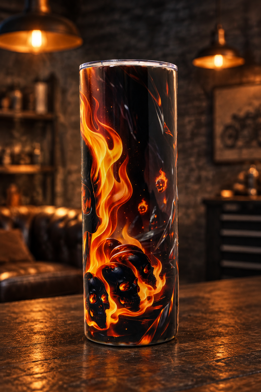 Skull tumbler side view in a matching setting
