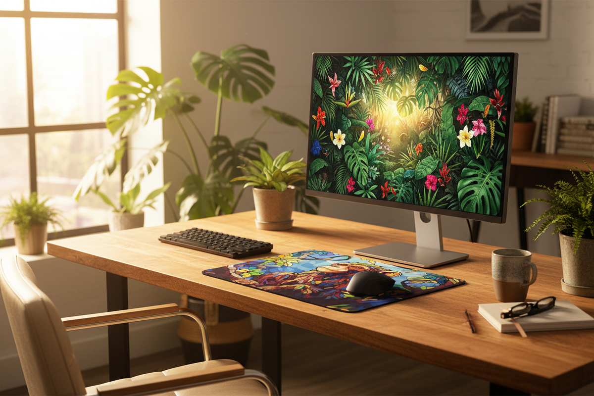 Stained Glass Chimpanzee Mouse Pad - Computer Scene